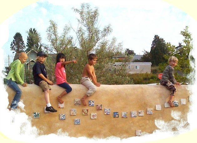 kids on wall